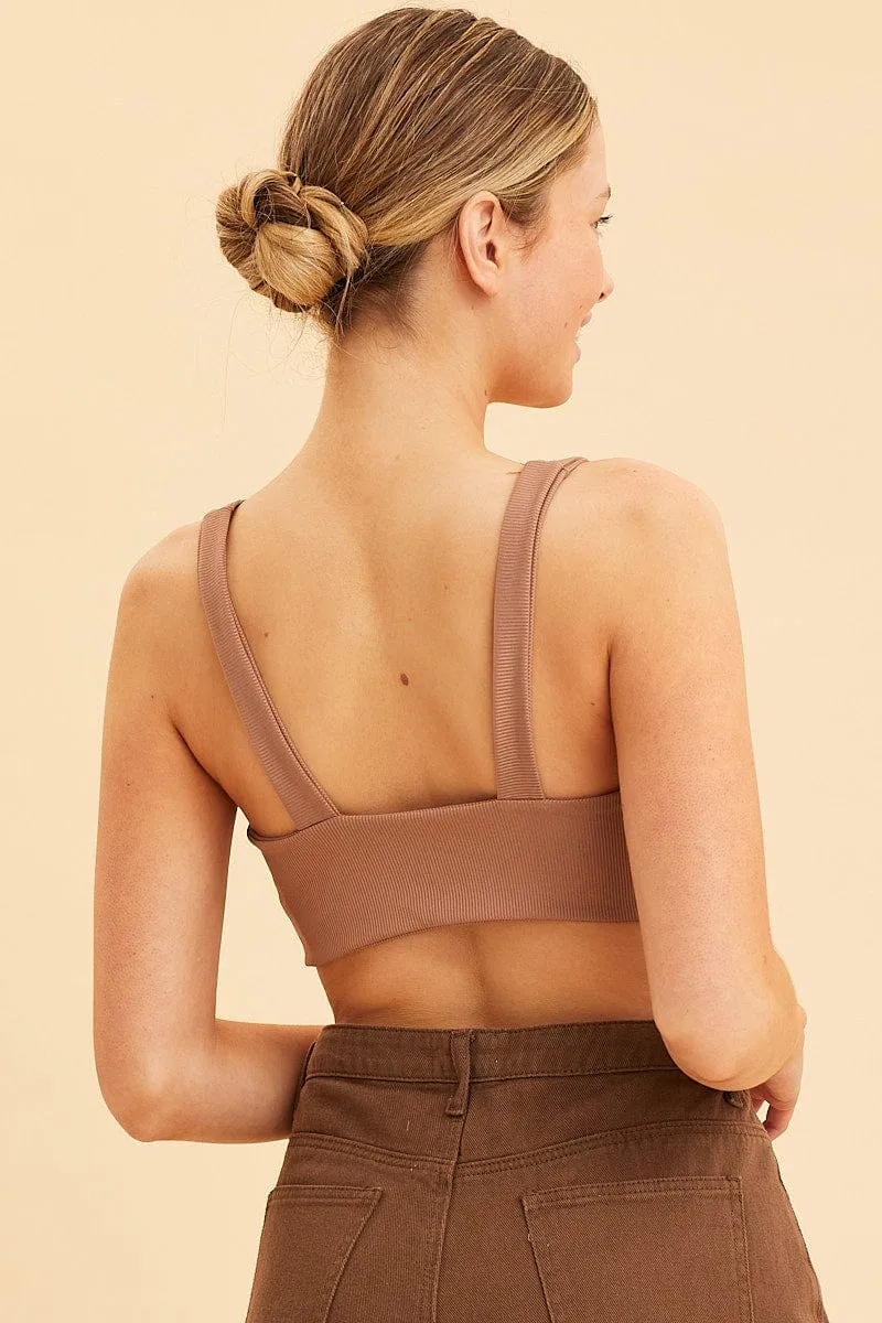 Brown V Neck Bralette Cotton Stretch sold by Ally Fashion product image thumbnail 5