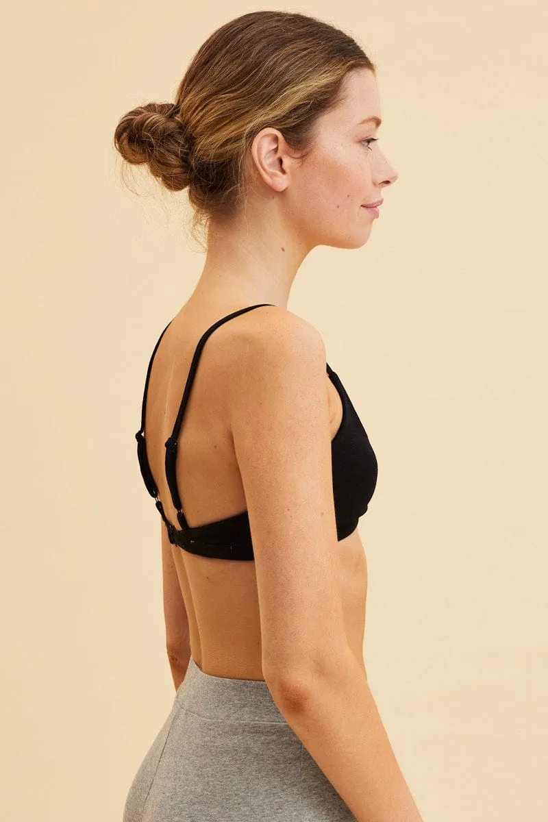 Black Cotton Bralette Cotton Stretch Scoop Neck sold by Ally Fashion product image thumbnail 4