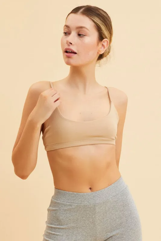 Beige Cotton Bralette Cotton Stretch Scoop Neck sold by Ally Fashion
