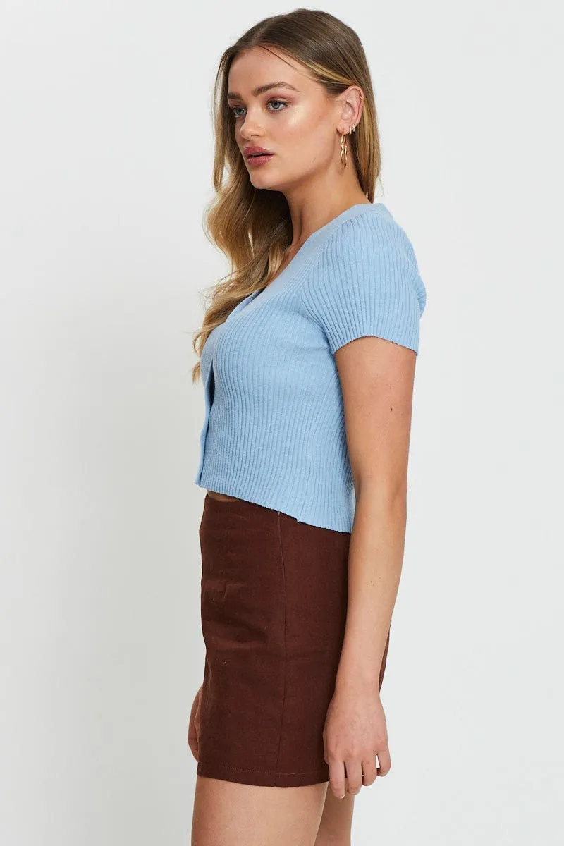 Blue Knit Cardigan Short Sleeve Crop V-Neck sold by Ally Fashion product image thumbnail 3