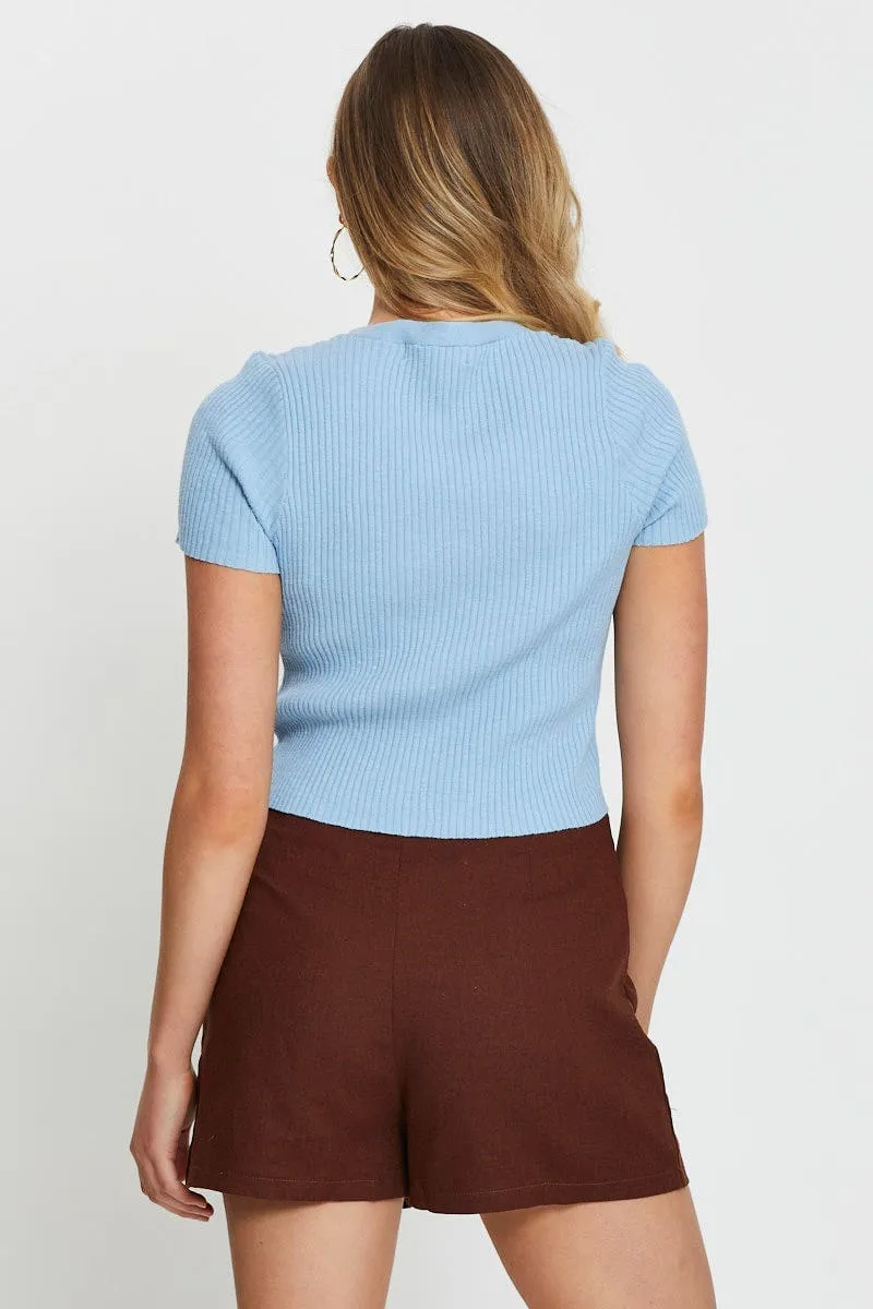 Blue Knit Cardigan Short Sleeve Crop V-Neck sold by Ally Fashion product image thumbnail 4