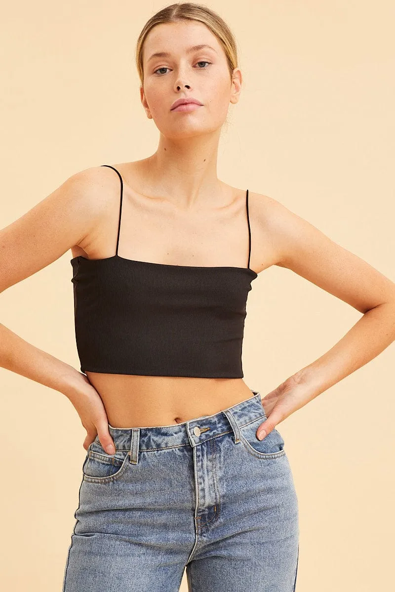 Black Bandeau Singlet Rib Top sold by Ally Fashion