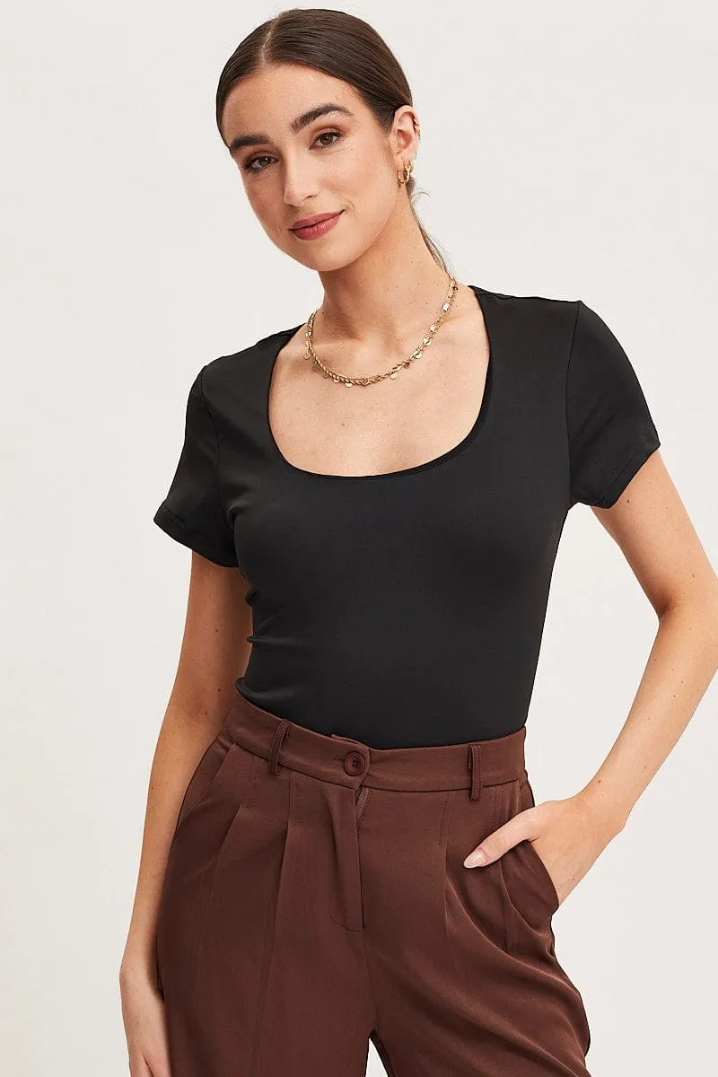 Black Bodysuit Short Sleeve Square Neck sold by Ally Fashion