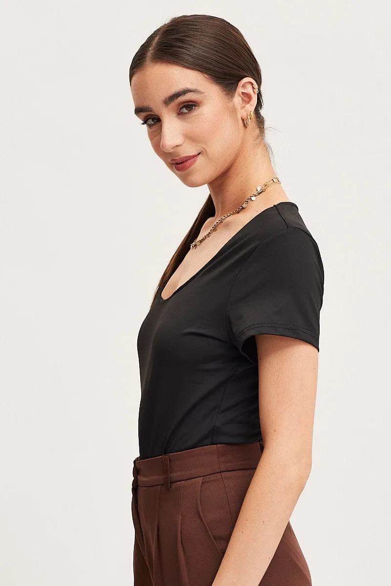 Black Bodysuit Short Sleeve Square Neck sold by Ally Fashion product image thumbnail 4