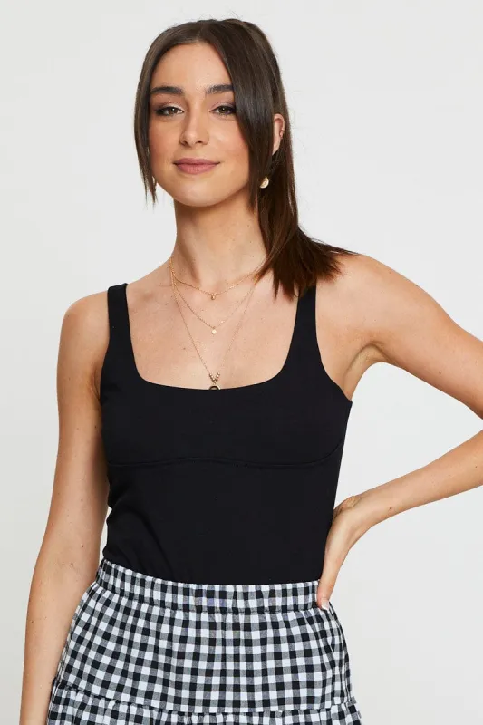 Black Bodysuit Sleeveless Square Neck sold by Ally Fashion