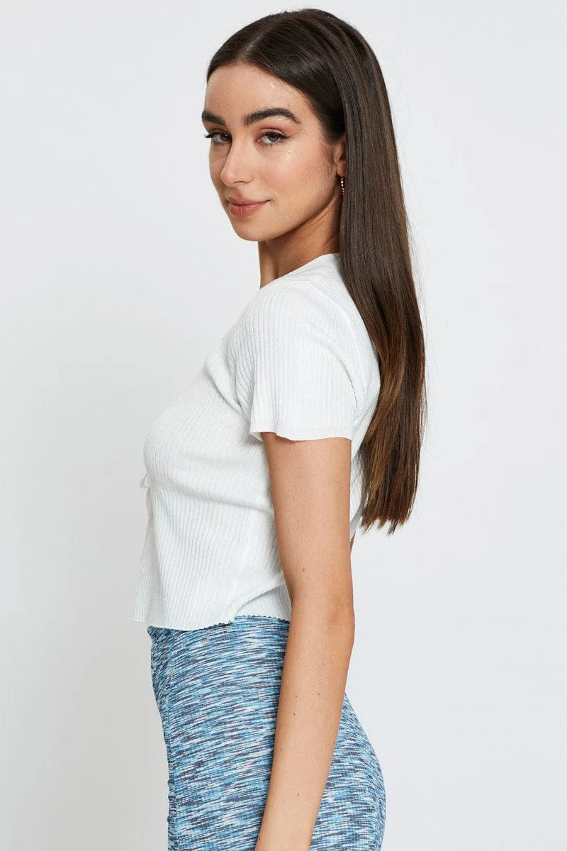 White Knit Cardigan Short Sleeve Crop V-Neck sold by Ally Fashion product image thumbnail 4