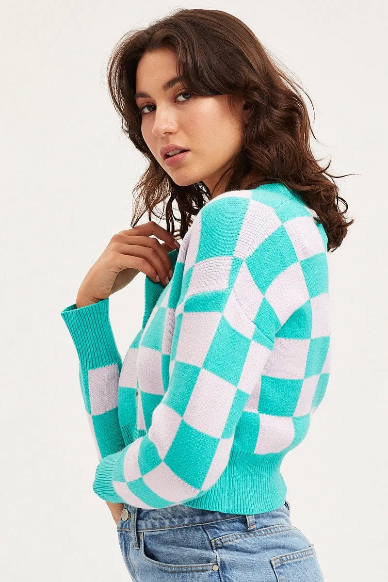 Check Knit Cardigan Long Sleeve Crop V-Neck sold by Ally Fashion product image thumbnail 4