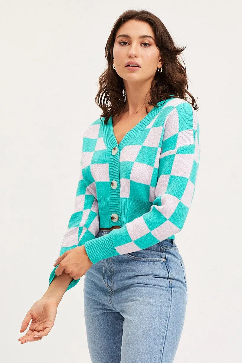 Check Knit Cardigan Long Sleeve Crop V-Neck sold by Ally Fashion product image thumbnail 3