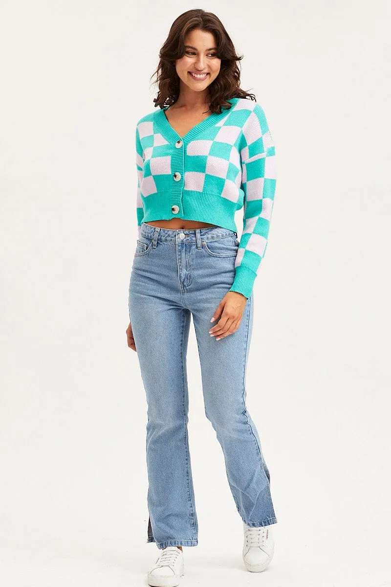 Check Knit Cardigan Long Sleeve Crop V-Neck sold by Ally Fashion product image thumbnail 2