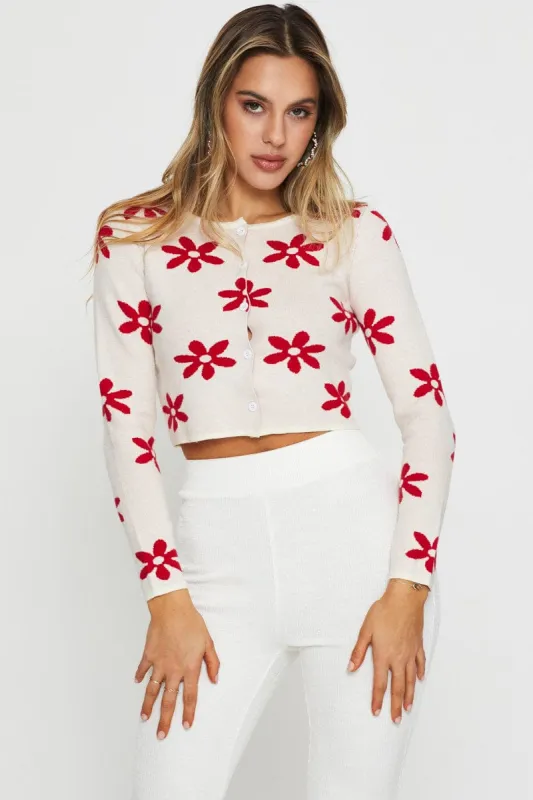 White Knit Cardigan Long Sleeve Crop sold by Ally Fashion