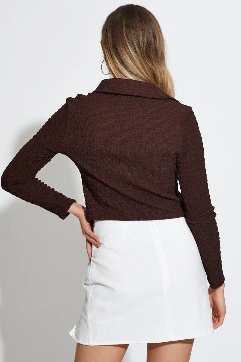 Brown Crop Top Long Sleeve sold by Ally Fashion product image thumbnail 4