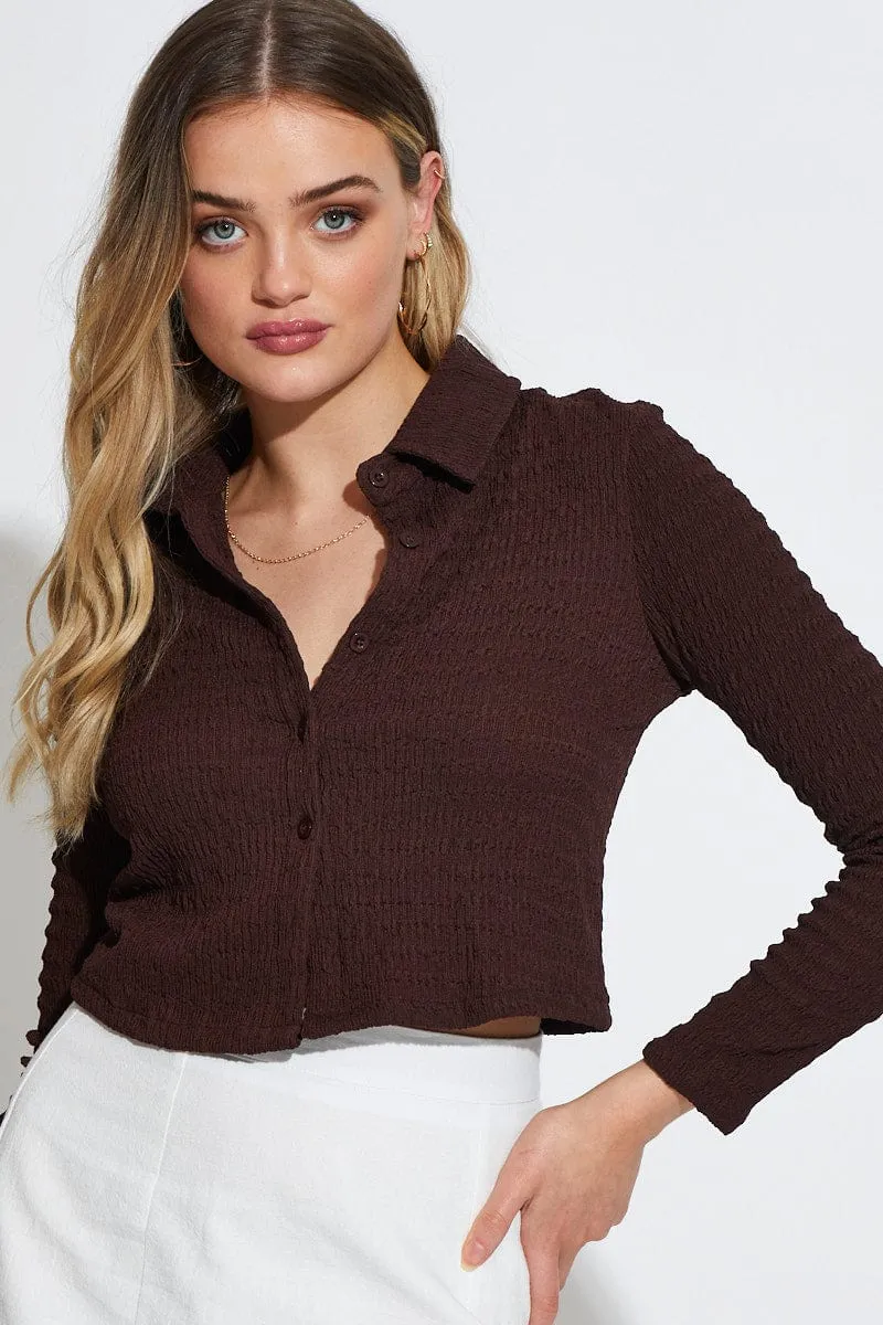 Brown Crop Top Long Sleeve sold by Ally Fashion product image thumbnail 5