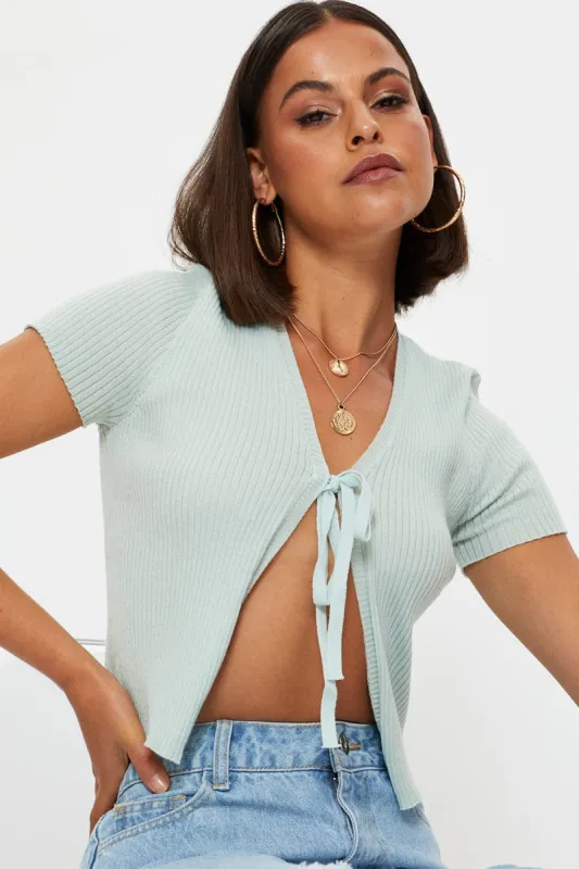 Green Short Sleeve Tie Up Cardigan sold by Ally Fashion
