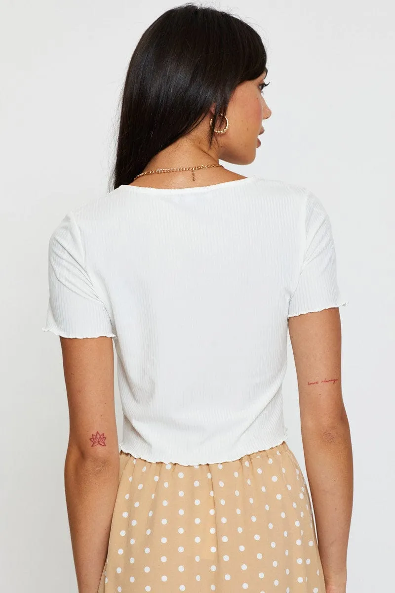 White Crop Cardigan Short Sleeve Tie Front sold by Ally Fashion product image thumbnail 4