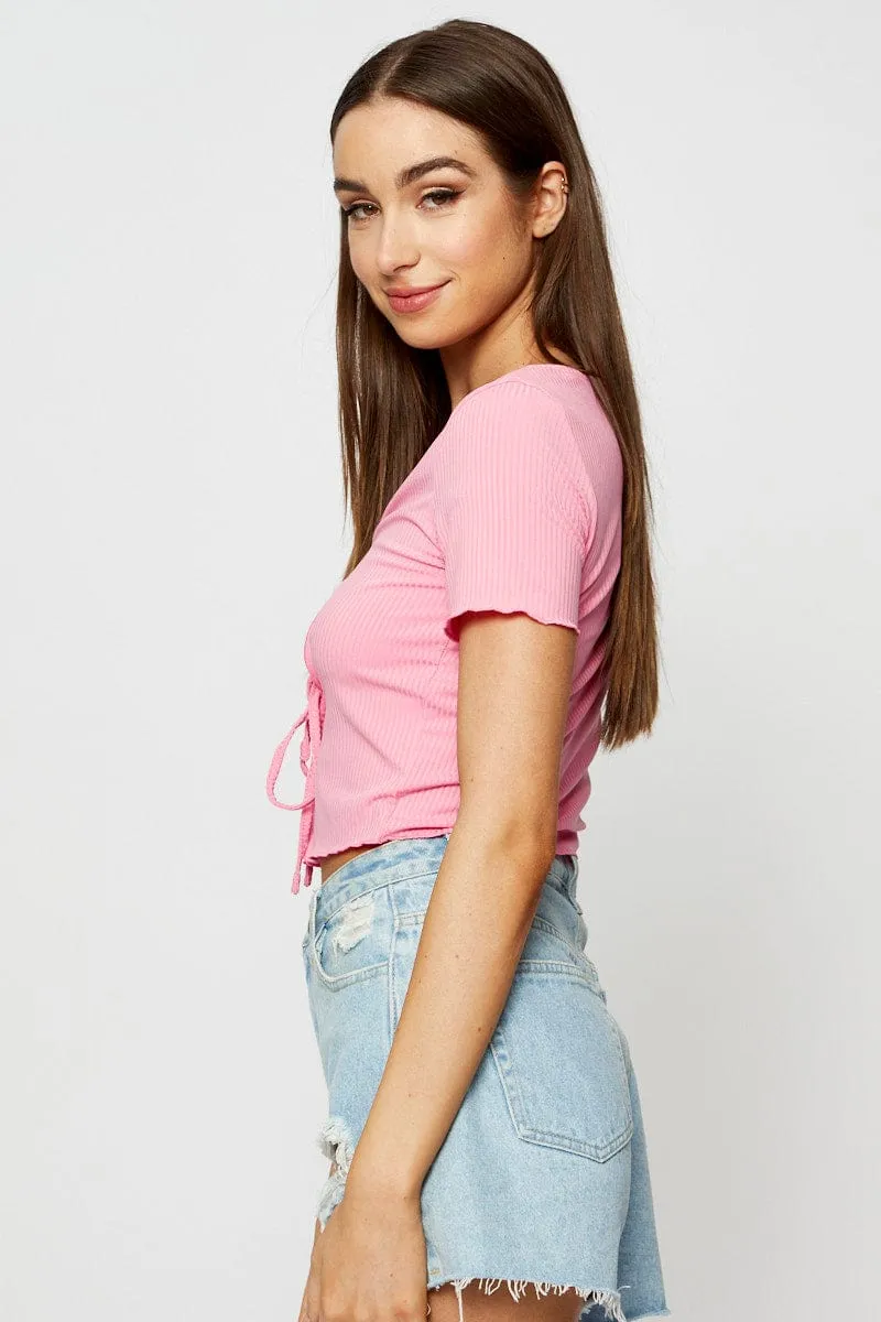 Pink Crop Cardigan Short Sleeve Tie Front sold by Ally Fashion product image thumbnail 4