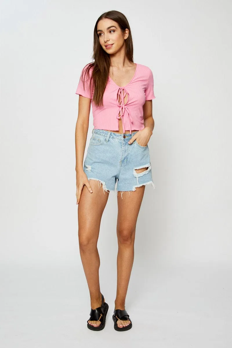 Pink Crop Cardigan Short Sleeve Tie Front sold by Ally Fashion product image thumbnail 2