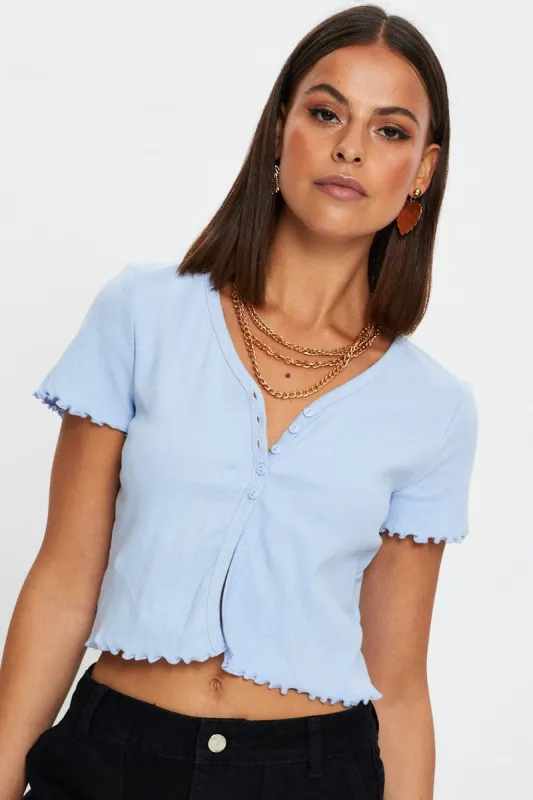 Blue Rib Short Sleeve Cardigan sold by Ally Fashion