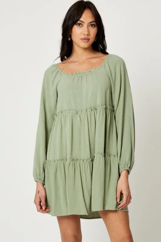 Green Mini Dress Long Sleeve Square Neck sold by Ally Fashion