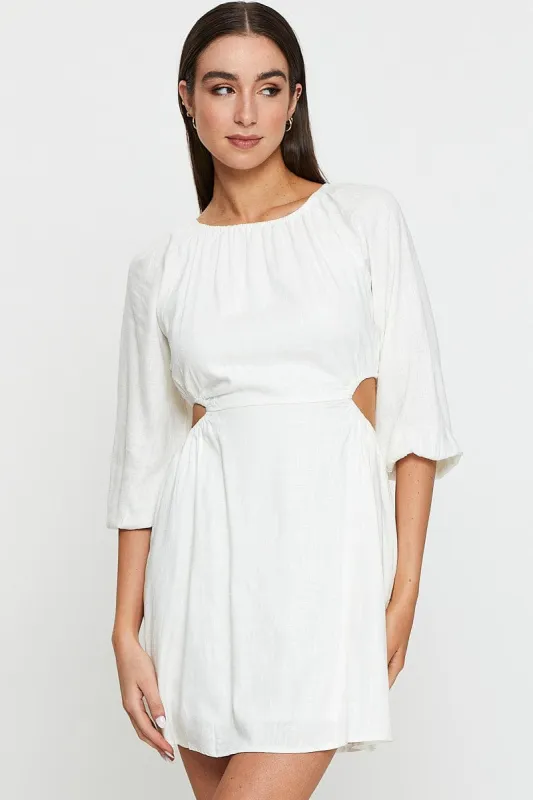 Beige Mini Dress Short Sleeve Linen sold by Ally Fashion