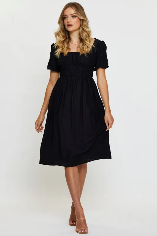 Black Midi Dress Short Sleeve Square Neck sold by Ally Fashion