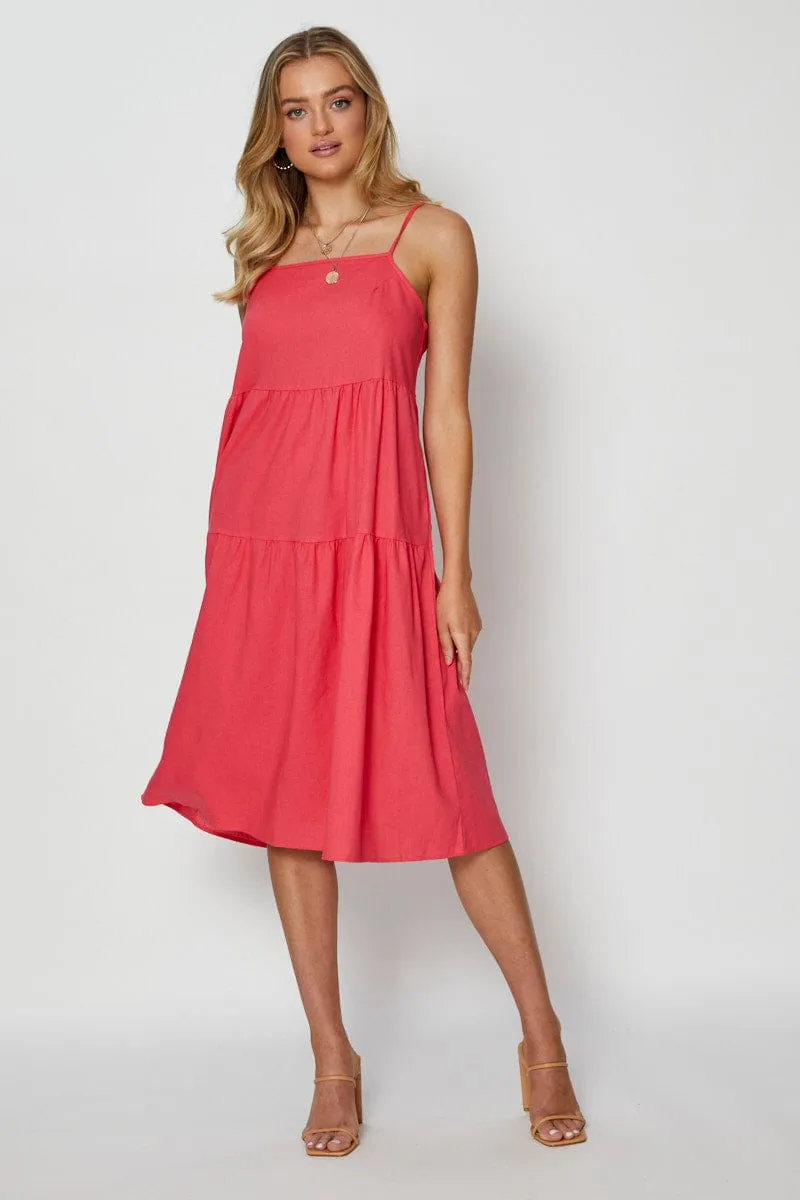 Pink Midi Dress Square Neck sold by Ally Fashion