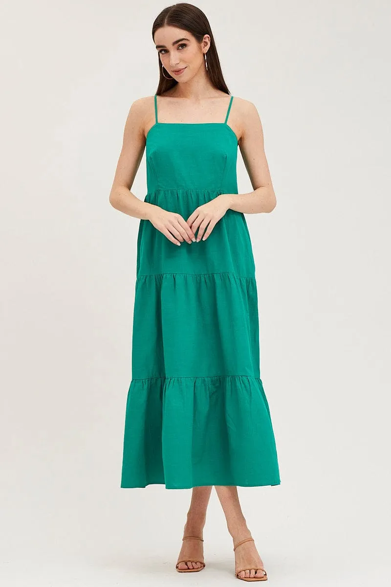 Green Maxi Dress Sleeveless Square Neck sold by Ally Fashion