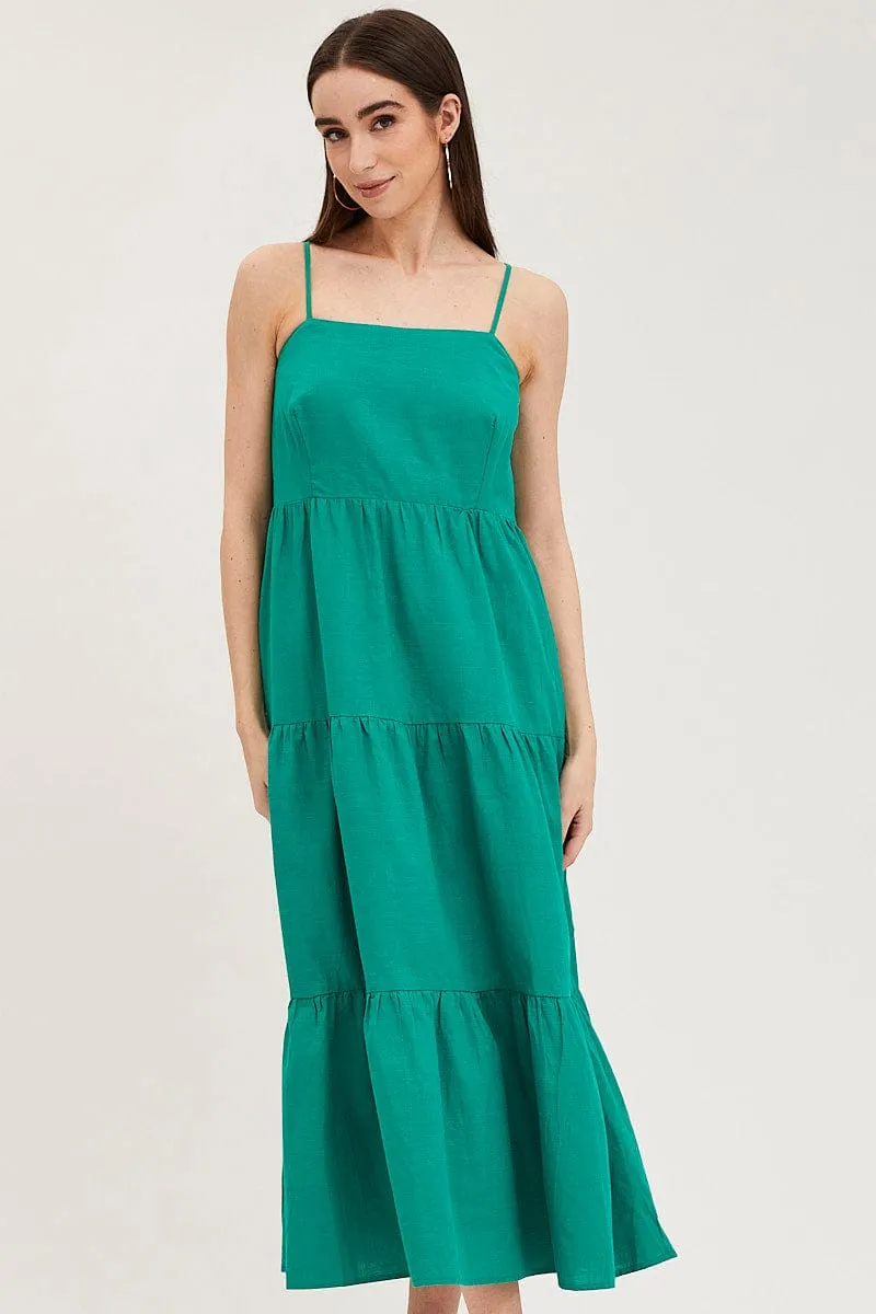 Green Maxi Dress Sleeveless Square Neck sold by Ally Fashion product image thumbnail 2