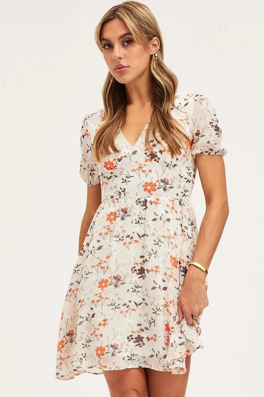 Print Fit And Flare Dress Short Sleeve V Neck sold by Ally Fashion