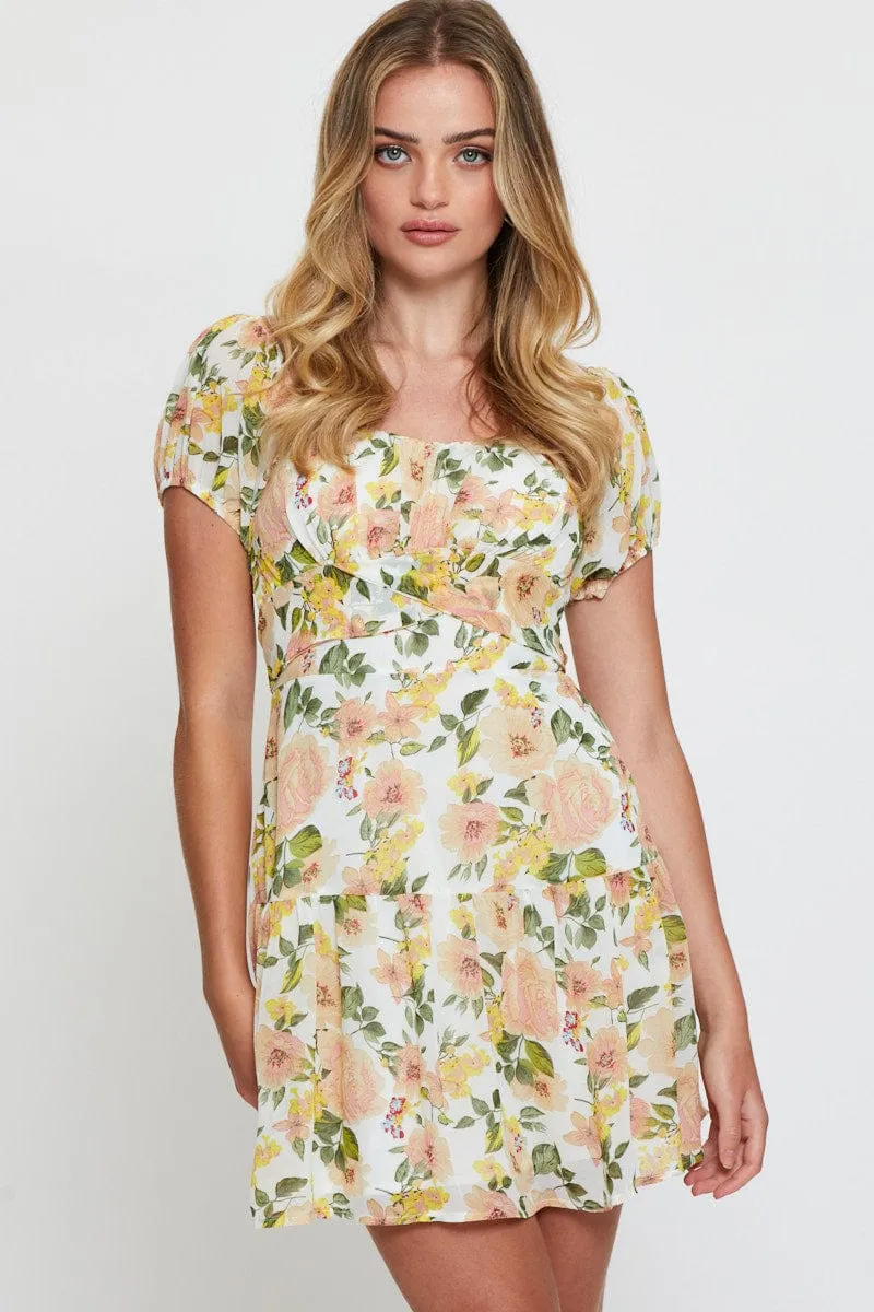 Print Mini Dress Long Sleeve Square Neck sold by Ally Fashion