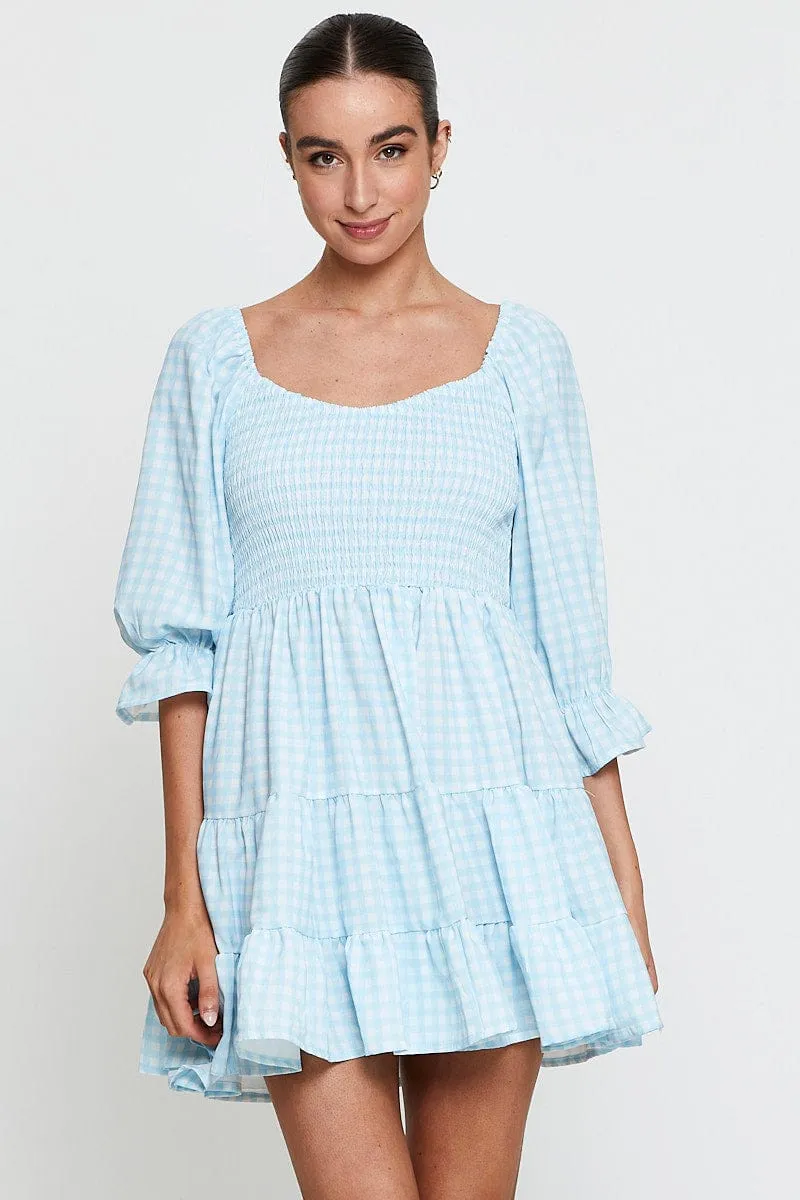 Check Fit And Flare Dress Long Sleeve Sweetheart Neck sold by Ally Fashion