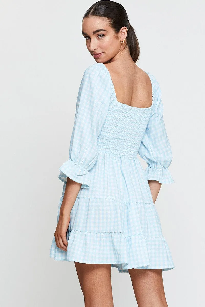 Check Fit And Flare Dress Long Sleeve Sweetheart Neck sold by Ally Fashion product image thumbnail 5