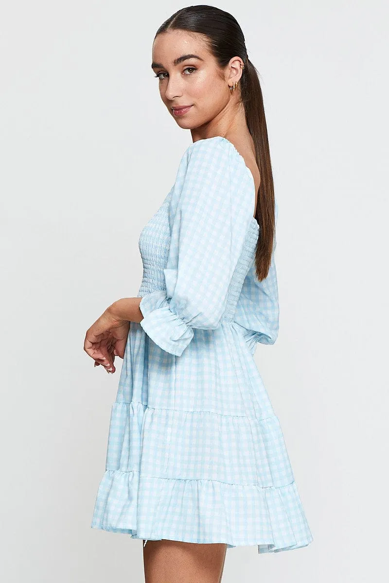 Check Fit And Flare Dress Long Sleeve Sweetheart Neck sold by Ally Fashion product image thumbnail 4