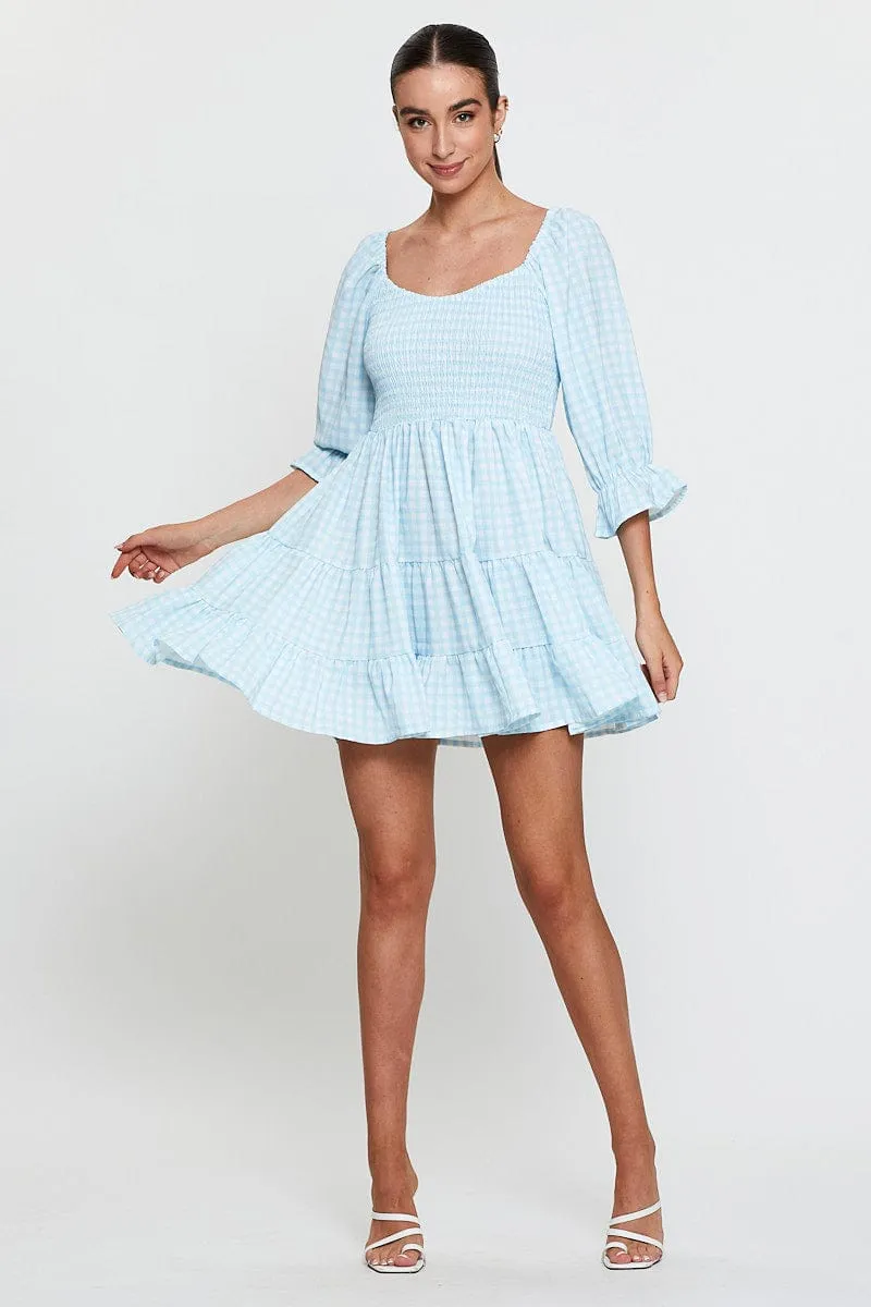 Check Fit And Flare Dress Long Sleeve Sweetheart Neck sold by Ally Fashion product image thumbnail 2