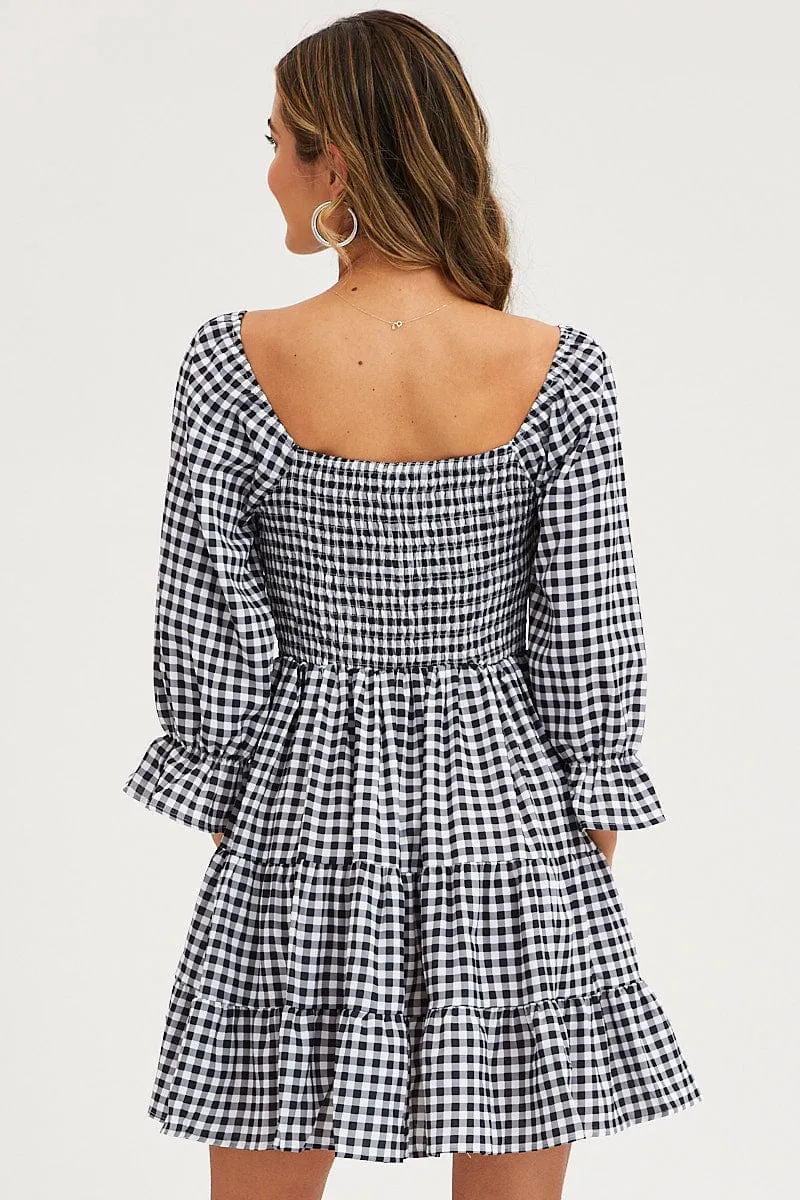 Check Fit And Flare Dress Long Sleeve Sweetheart Neck sold by Ally Fashion product image thumbnail 5