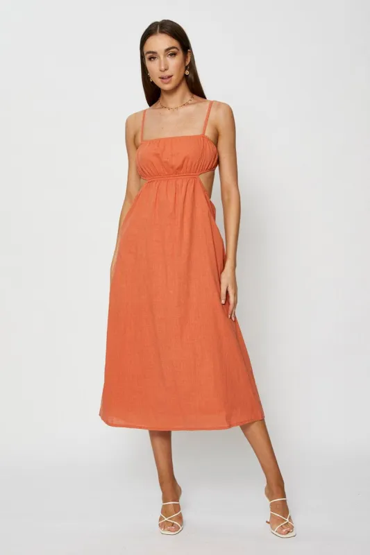Brown Midi Dress Sleeveless sold by Ally Fashion