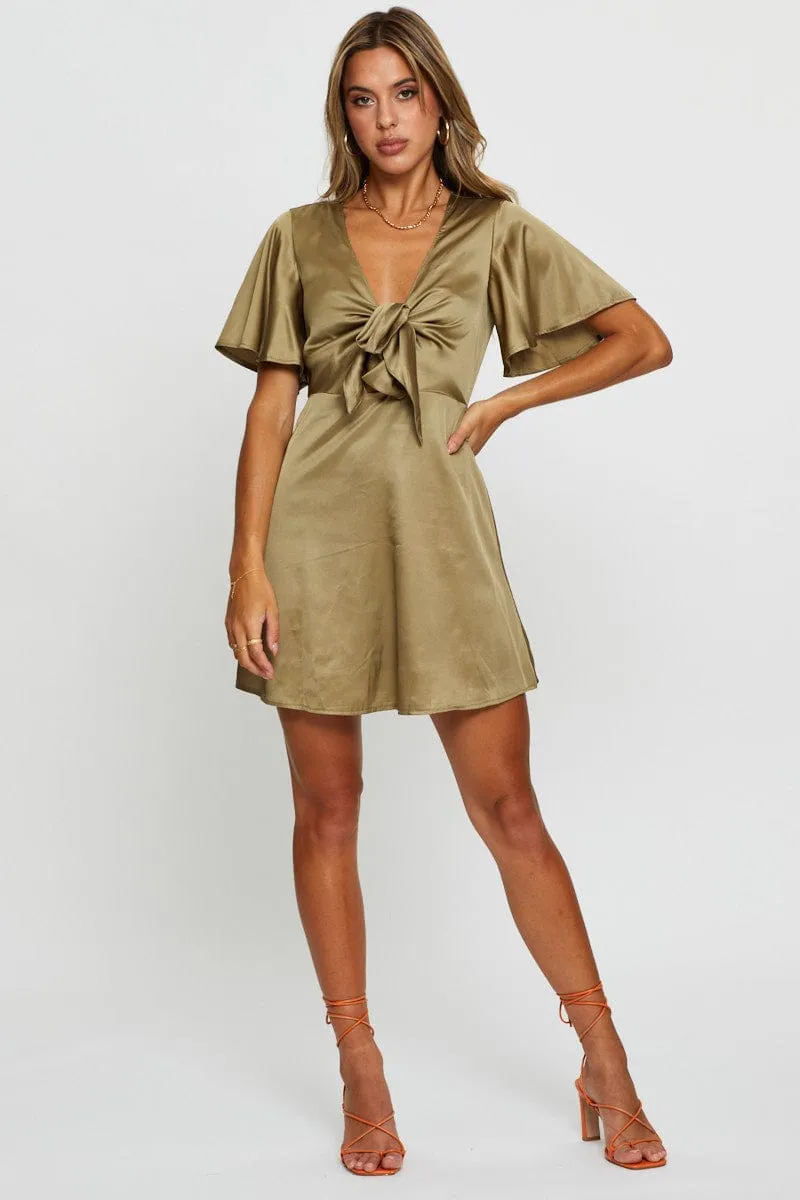 Green Mini Dress Short Sleeve Satin sold by Ally Fashion product image thumbnail 2