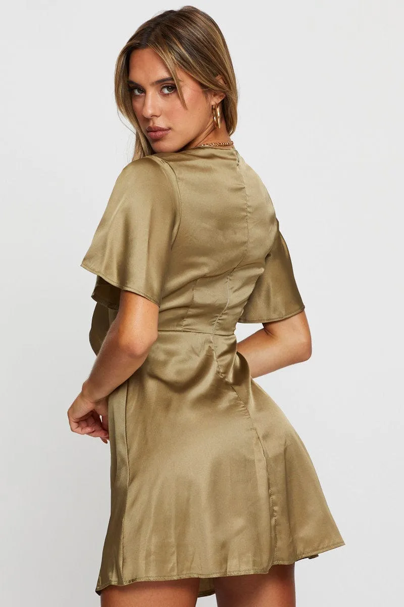 Green Mini Dress Short Sleeve Satin sold by Ally Fashion product image thumbnail 5