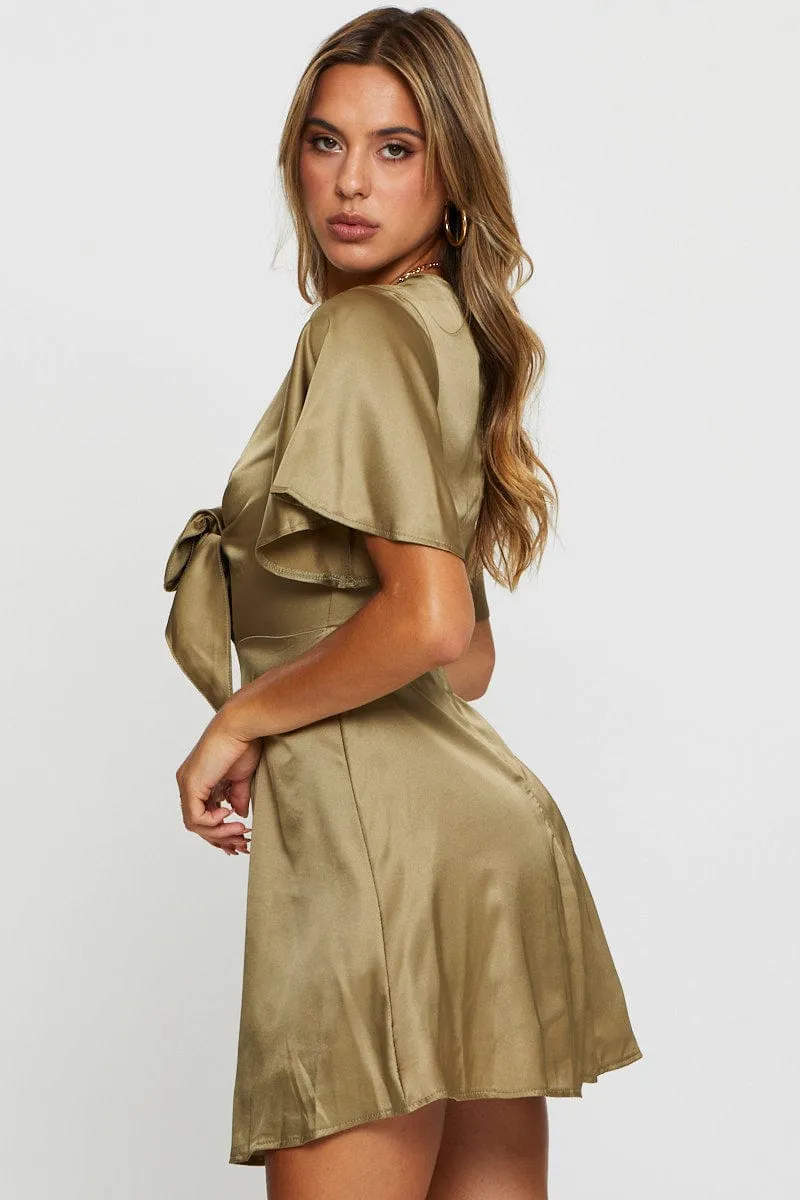 Green Mini Dress Short Sleeve Satin sold by Ally Fashion product image thumbnail 4