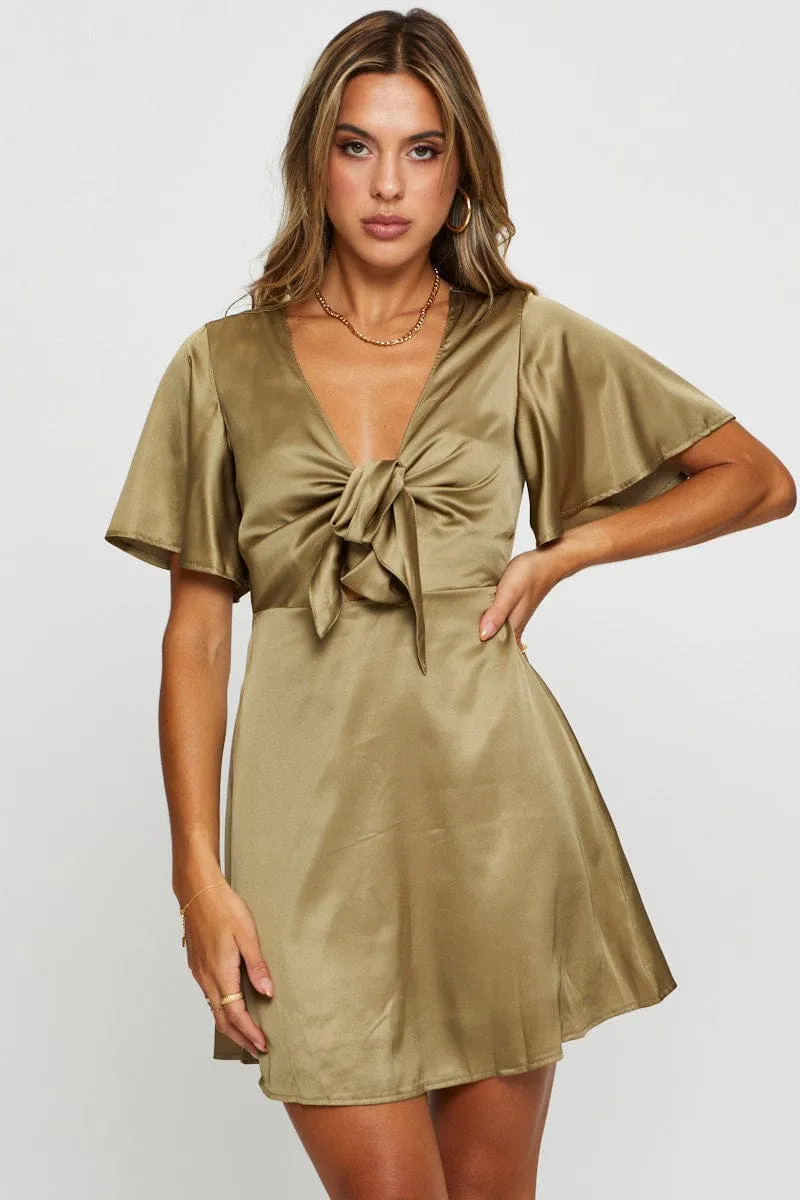 Green Mini Dress Short Sleeve Satin sold by Ally Fashion product image thumbnail 3