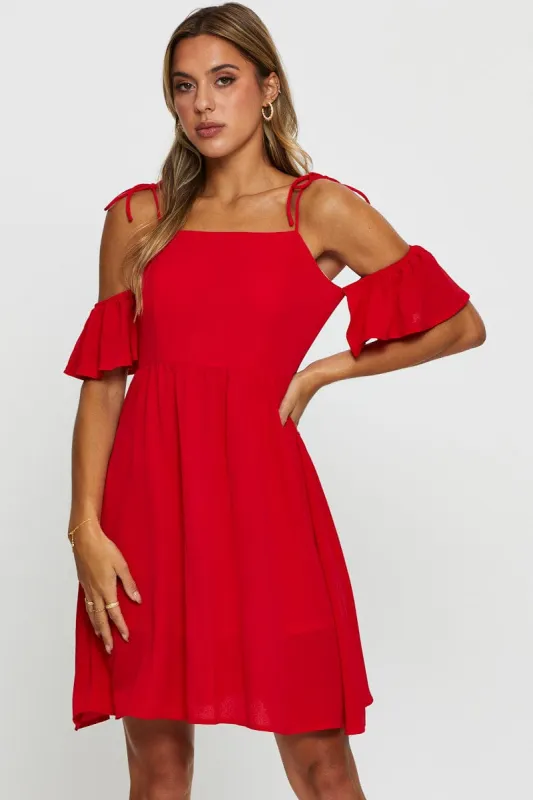 Red Mini Dress Off Shoulder Round Neck sold by Ally Fashion