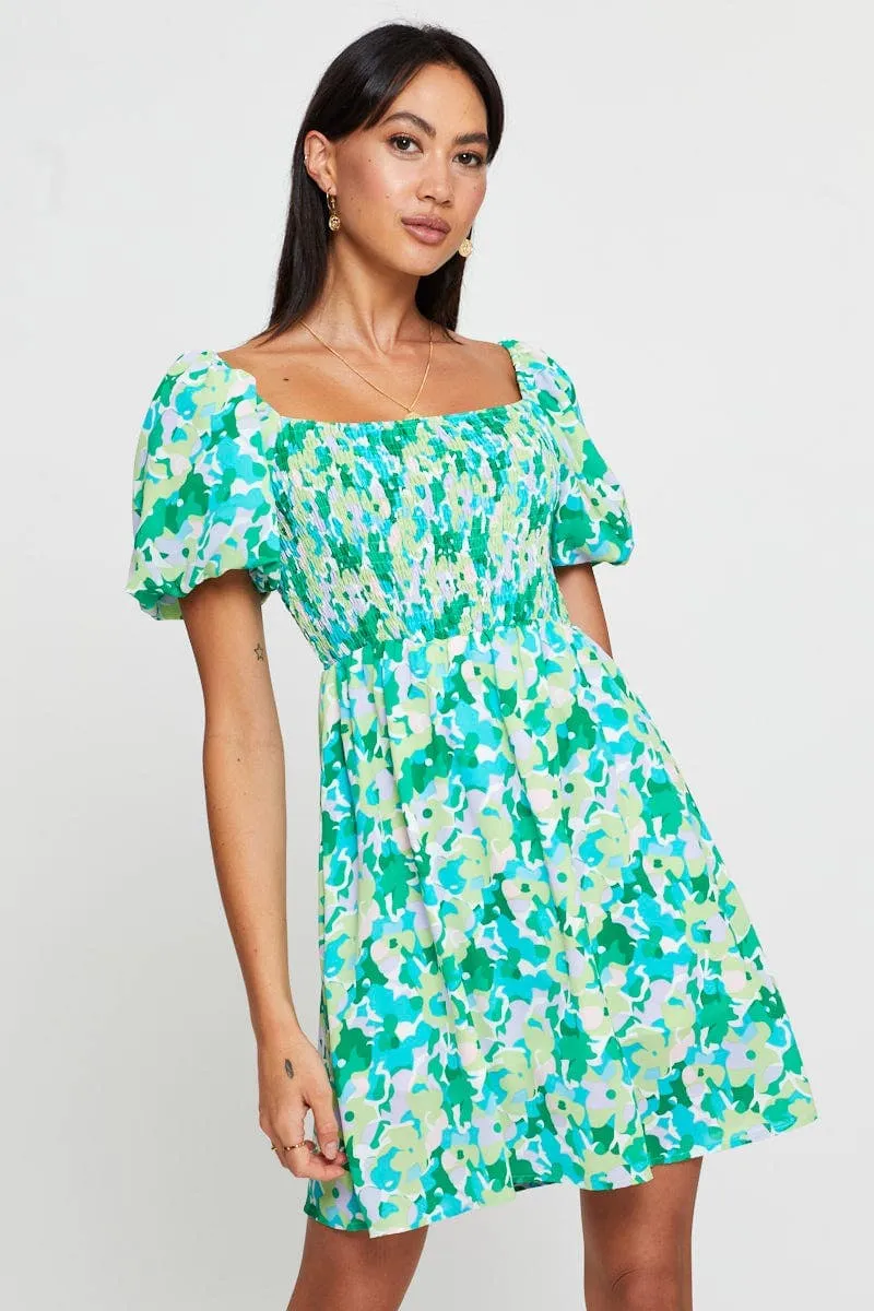 Print Fit And Flare Dress Short Sleeve Square Neck sold by Ally Fashion product image thumbnail 3