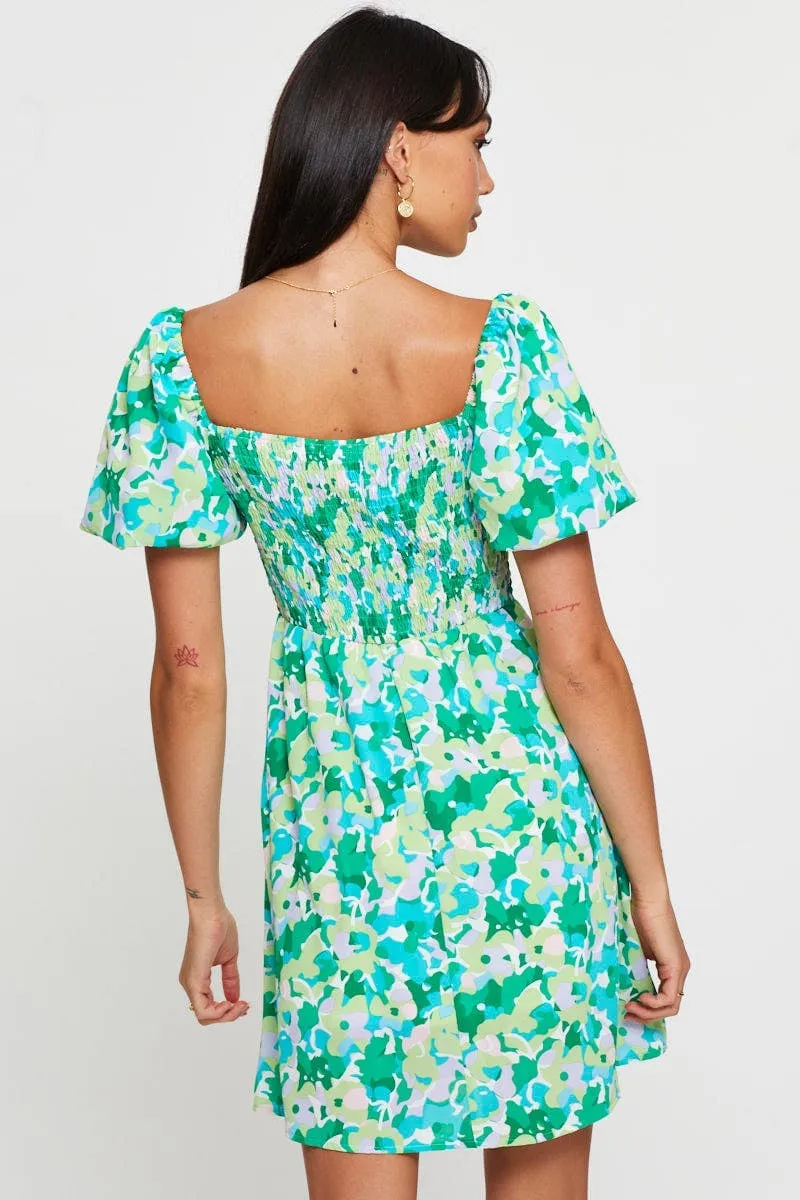 Print Fit And Flare Dress Short Sleeve Square Neck sold by Ally Fashion product image thumbnail 5