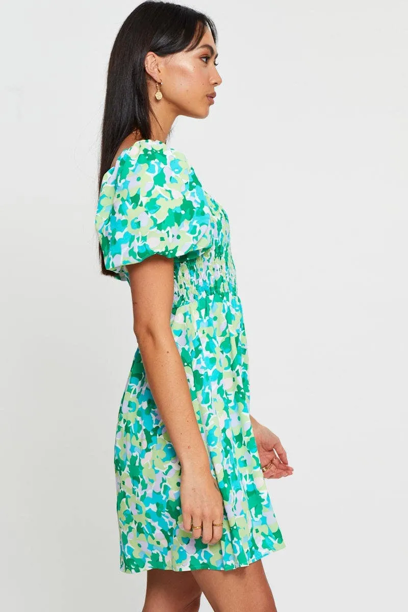 Print Fit And Flare Dress Short Sleeve Square Neck sold by Ally Fashion product image thumbnail 4