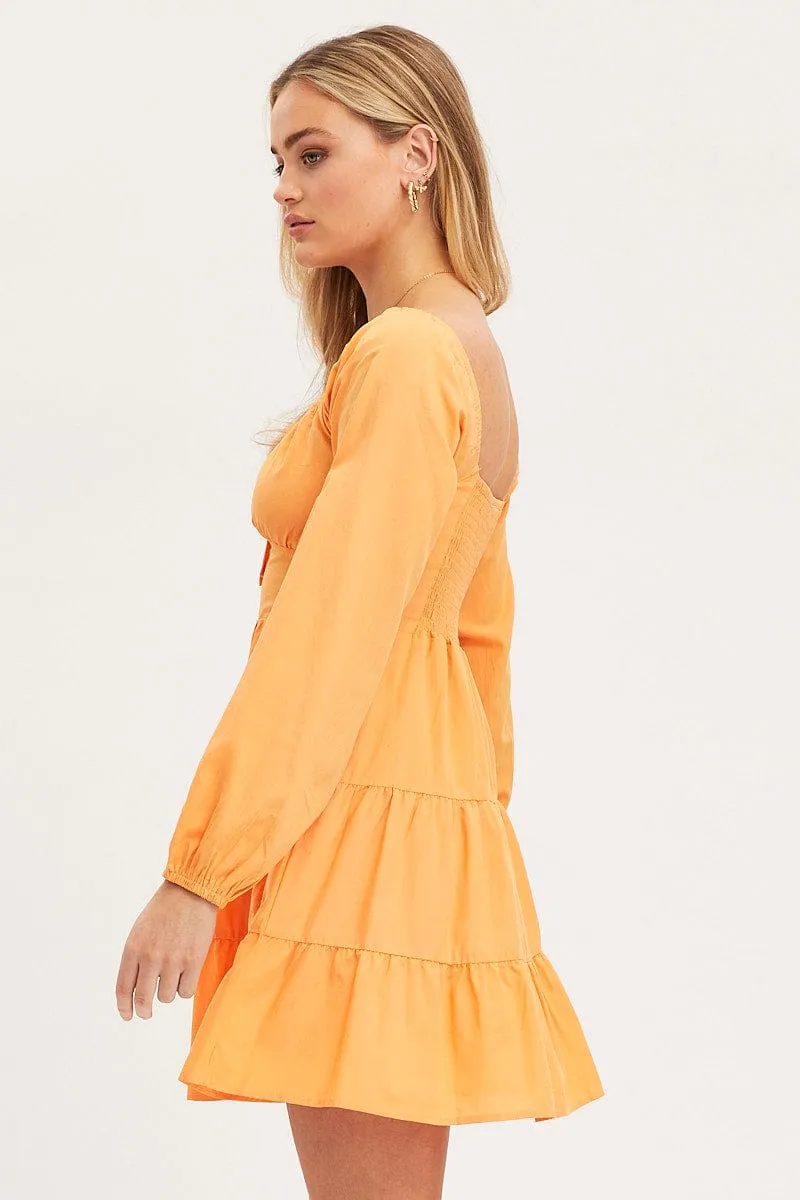Orange Fit And Flare Dress Long Sleeve Square Neck sold by Ally Fashion product image thumbnail 4