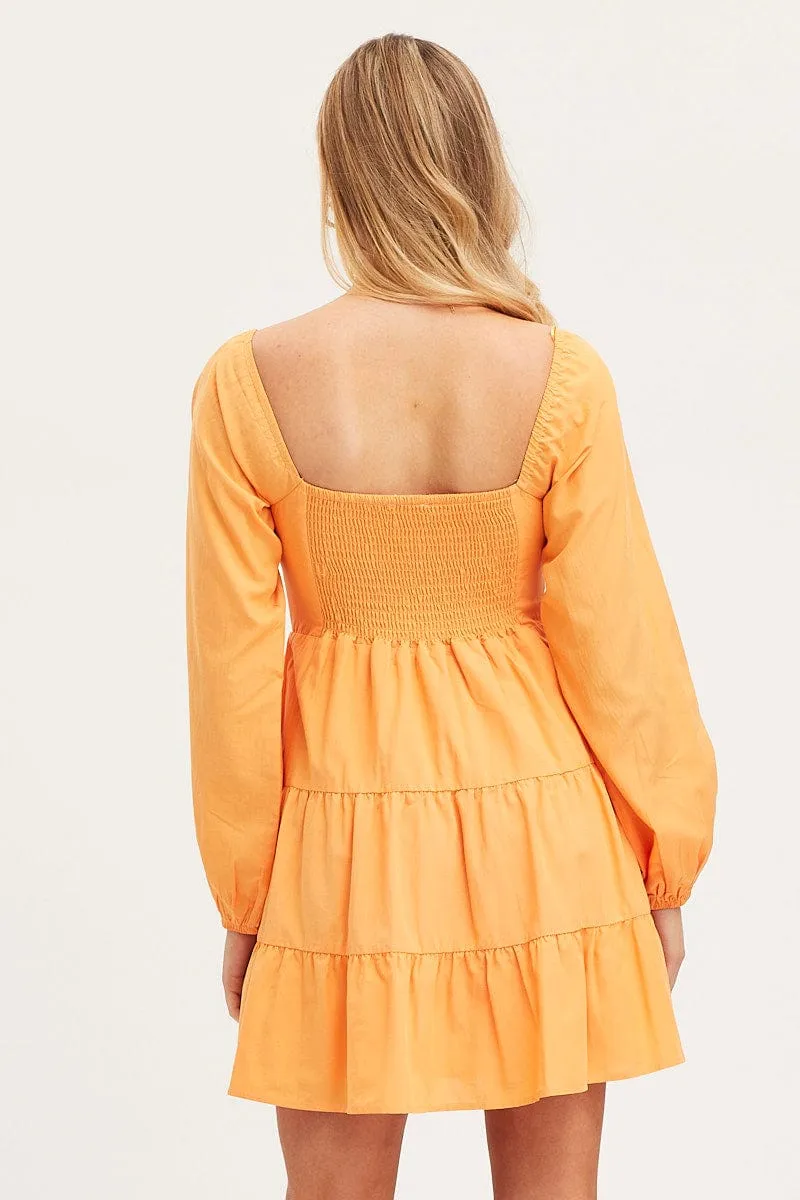 Orange Fit And Flare Dress Long Sleeve Square Neck sold by Ally Fashion product image thumbnail 5