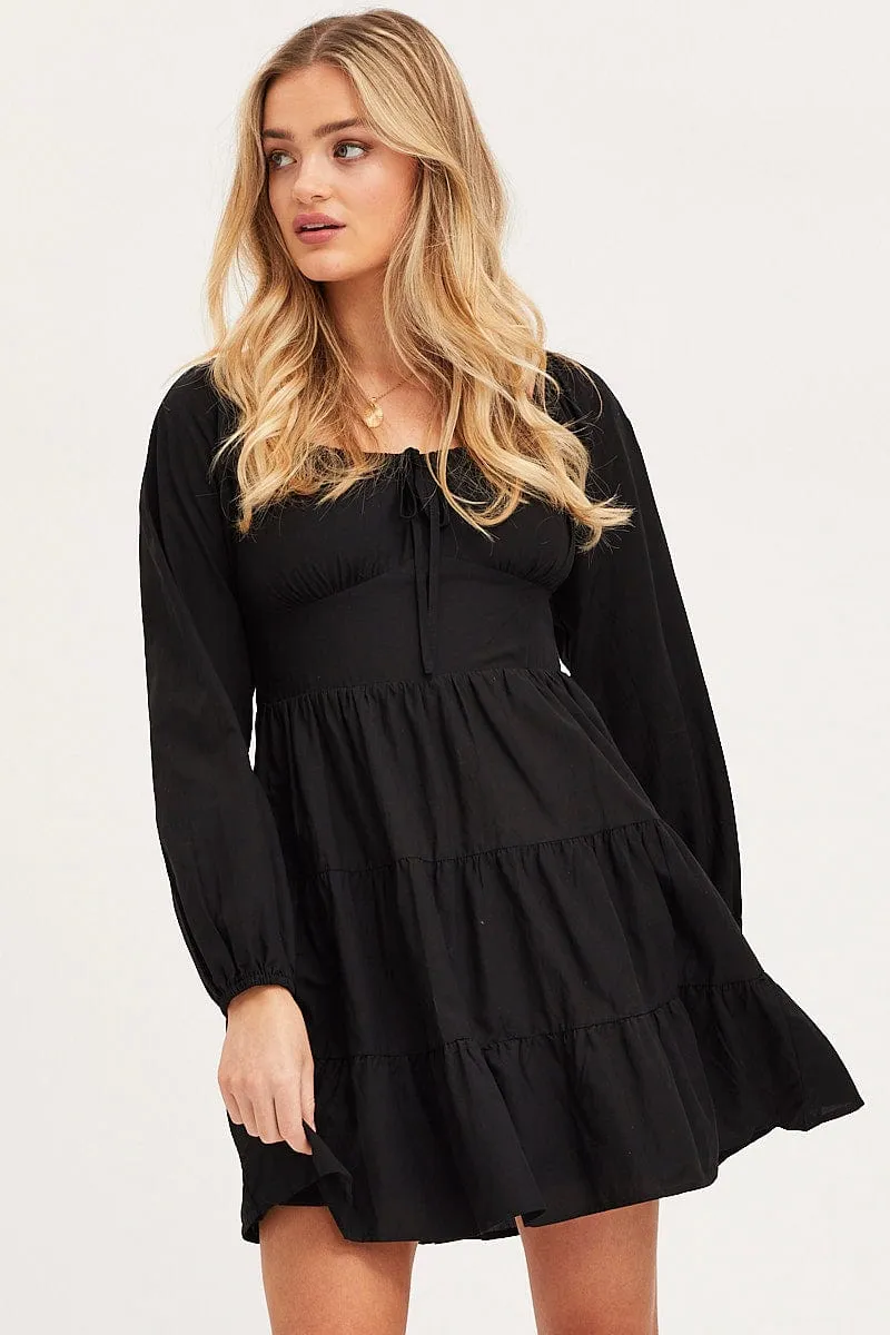 Black Fit And Flare Dress Long Sleeve Square Neck sold by Ally Fashion product image thumbnail 3