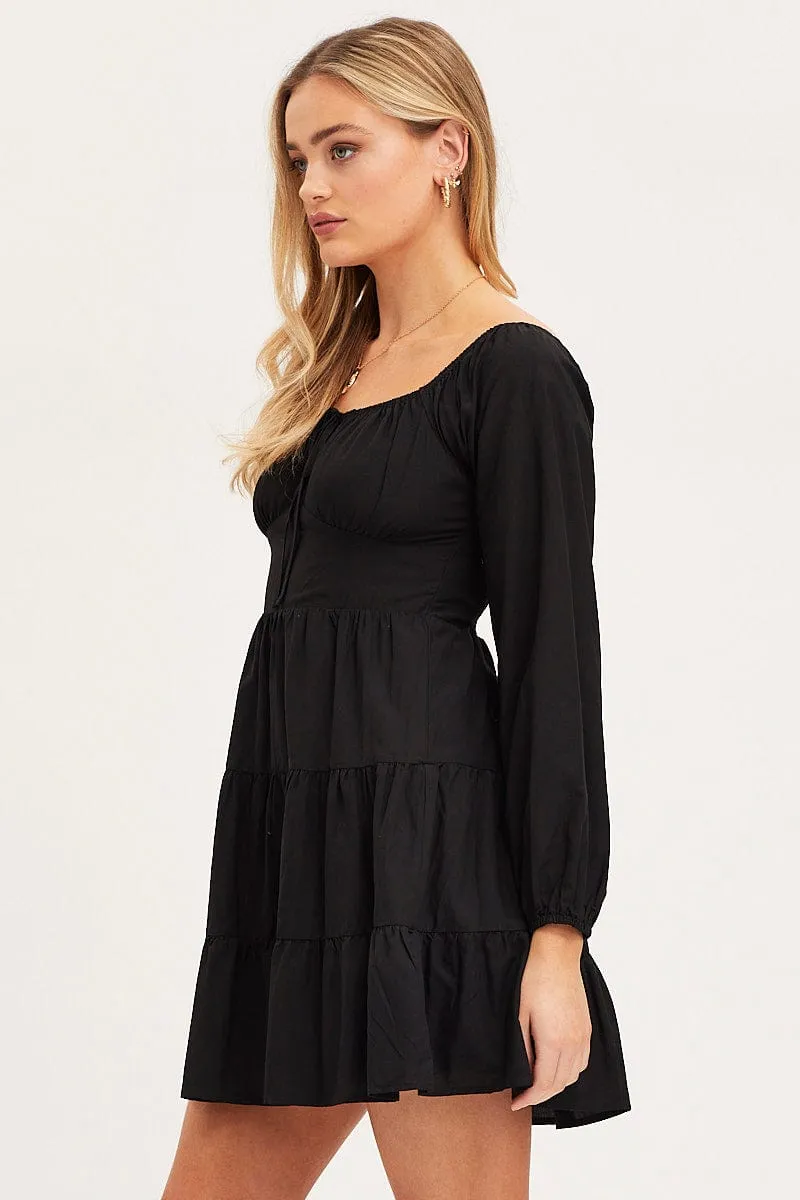 Black Fit And Flare Dress Long Sleeve Square Neck sold by Ally Fashion product image thumbnail 4