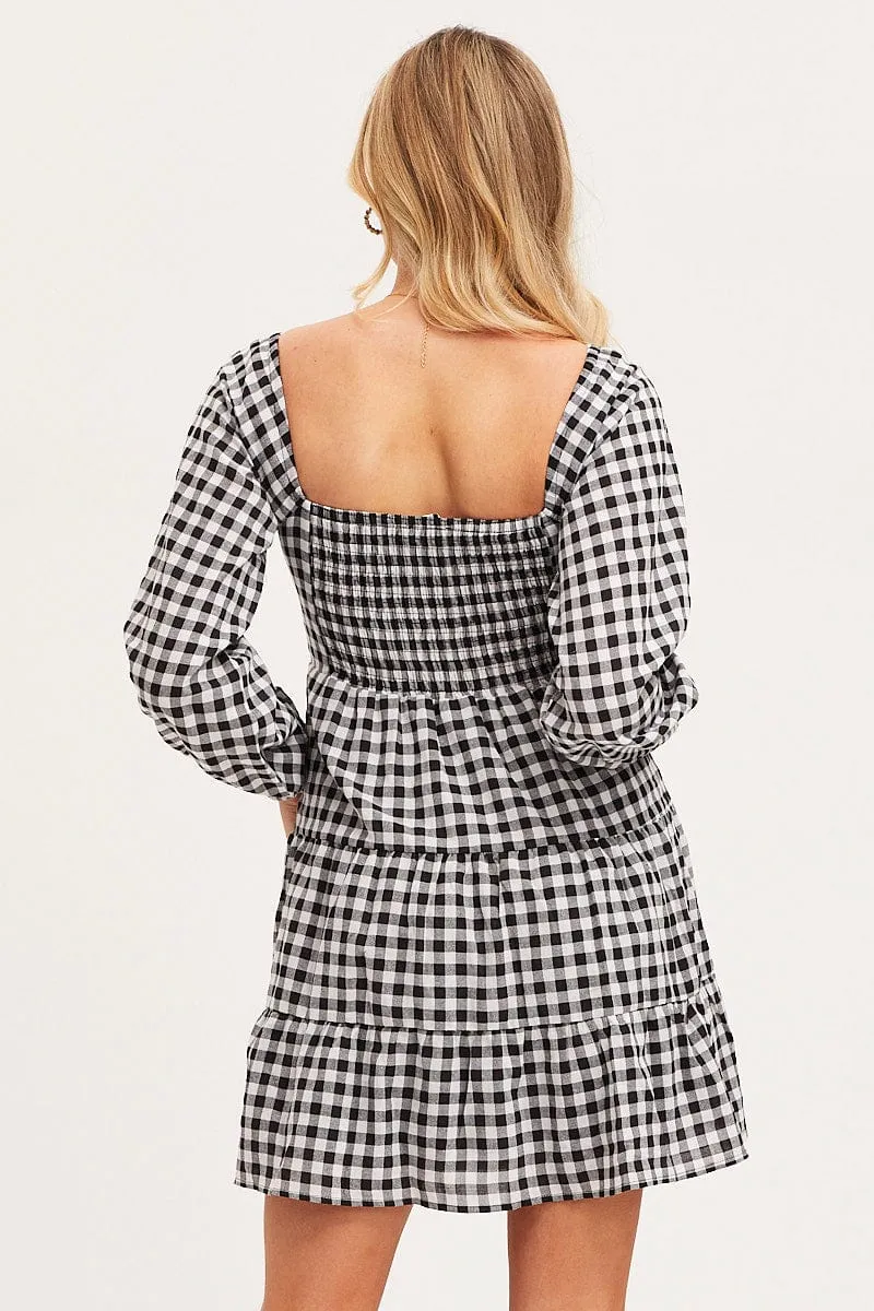 Check Fit And Flare Dress Long Sleeve Square Neck sold by Ally Fashion product image thumbnail 5