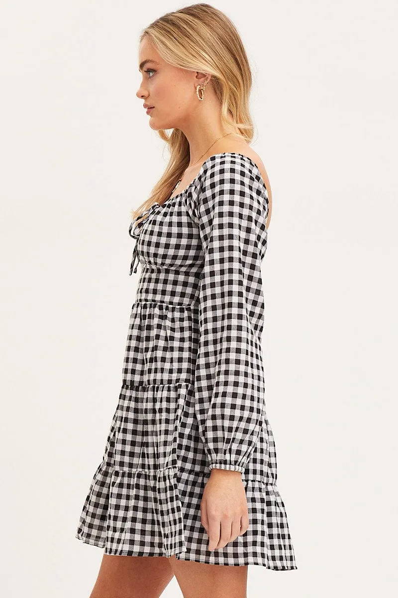 Check Fit And Flare Dress Long Sleeve Square Neck sold by Ally Fashion product image thumbnail 4