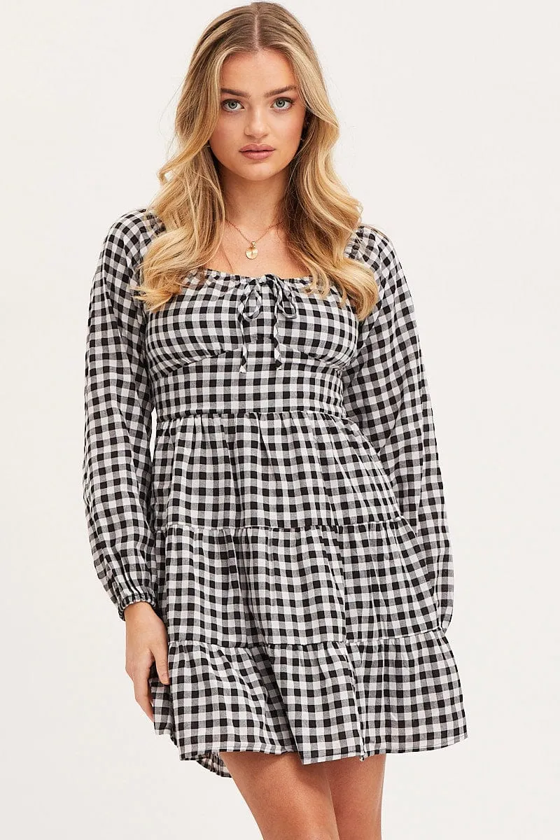 Check Fit And Flare Dress Long Sleeve Square Neck sold by Ally Fashion product image thumbnail 3
